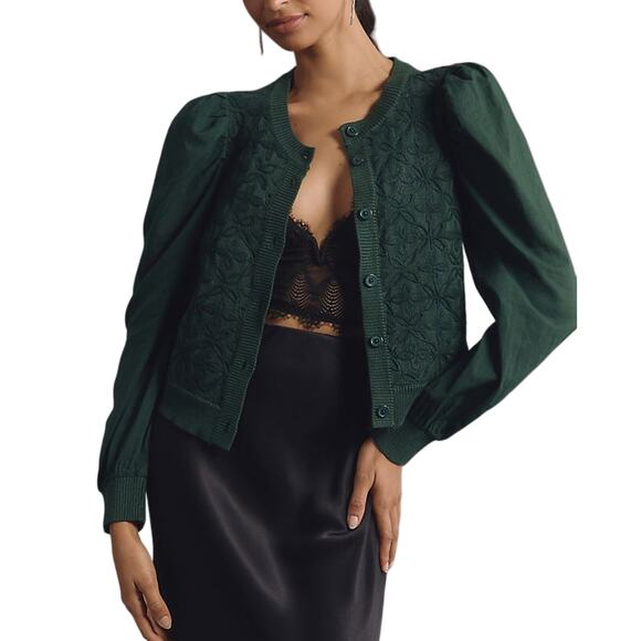 Anthropologie Sweaters - Anthropologie By Anthropologie Green Mixed Media Cardigan Size L